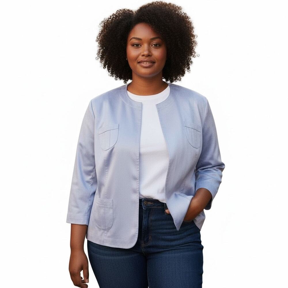 Vintage Talbots Blue Open Front Blazer Sz 24W
